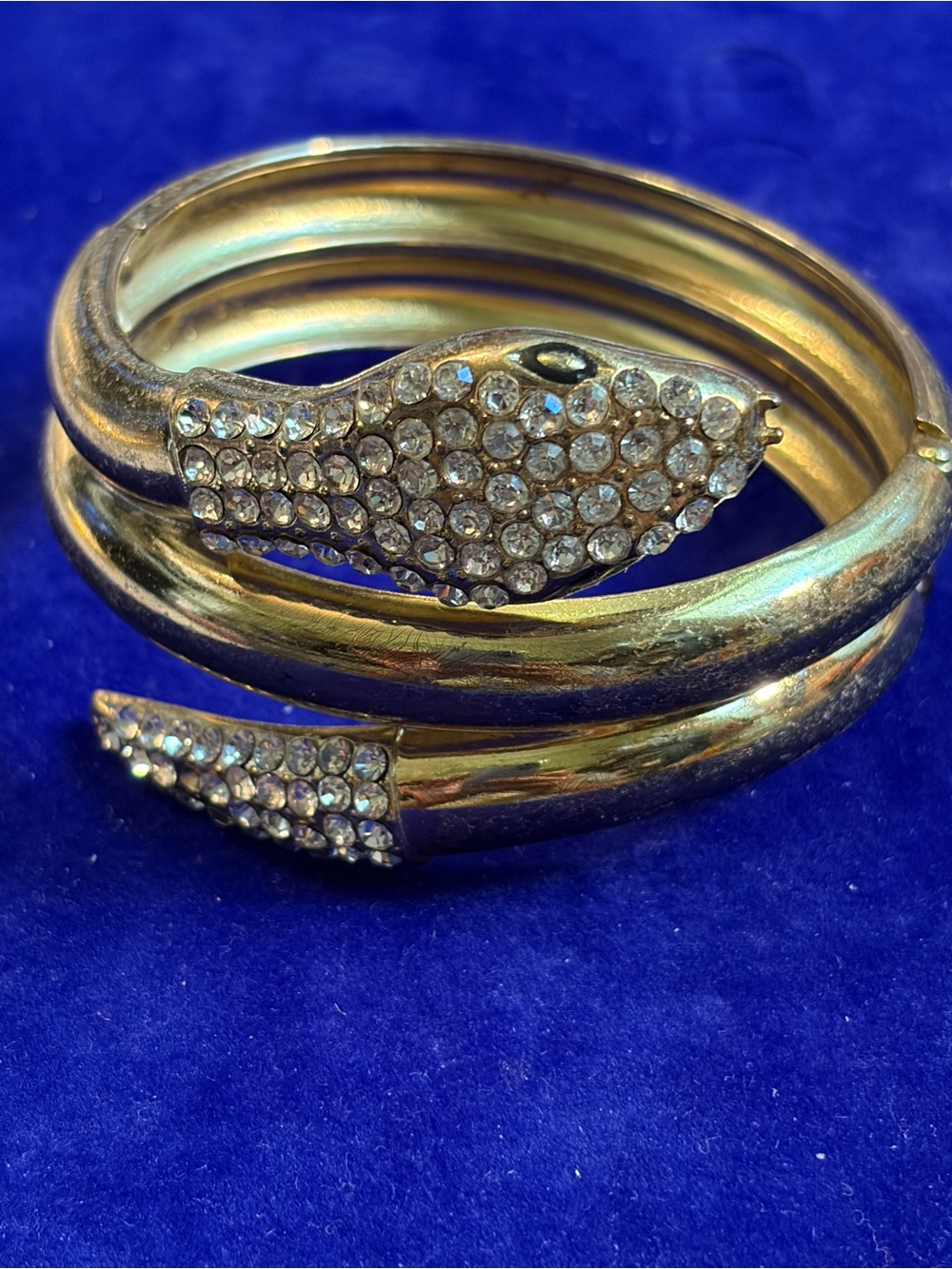 Vintage Gold-Tone Crystal Snake Wrap Metal Bangle Bracelet